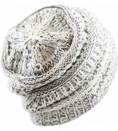 Skullies & Beanies Soft Stretch Cable Knit Warm Chunky Beanie Skully Winter Hat - 2. Two Tone Ivory - CI12N14R6CD $13.69