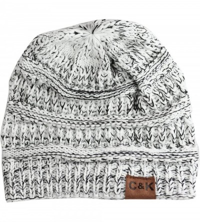 Skullies & Beanies Soft Stretch Cable Knit Warm Chunky Beanie Skully Winter Hat - 2. Two Tone Ivory - CI12N14R6CD $13.69