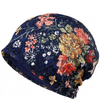 Skullies & Beanies Womens Mesh Lace Floral Print Breathable Soft Beanie Hat Cap - Blue - CO18567SICH $9.38