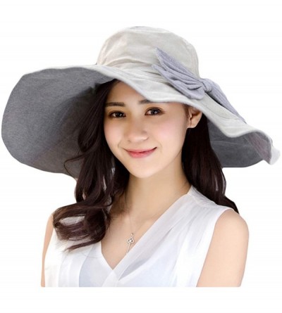 Sun Hats Womens Summer Foldable Floppy Wide Brim Beach Sun Hat with Detachable Bowknot UPF 50+ - Grey - C018NW32OK3 $15.30