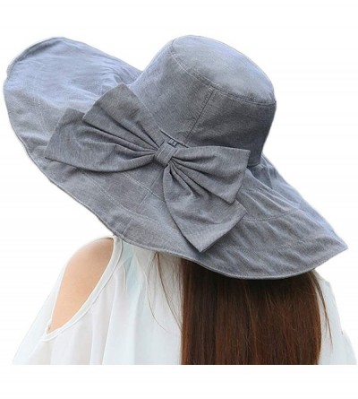 Sun Hats Womens Summer Foldable Floppy Wide Brim Beach Sun Hat with Detachable Bowknot UPF 50+ - Grey - C018NW32OK3 $15.30