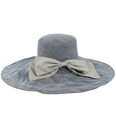 Sun Hats Womens Summer Foldable Floppy Wide Brim Beach Sun Hat with Detachable Bowknot UPF 50+ - Grey - C018NW32OK3 $15.30