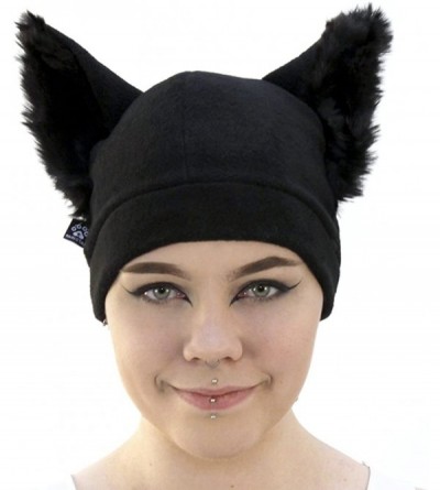 Skullies & Beanies Wolf Cub Furry Ear Fleece Beanie Hat - Black - CM12O5NDBHR $28.83