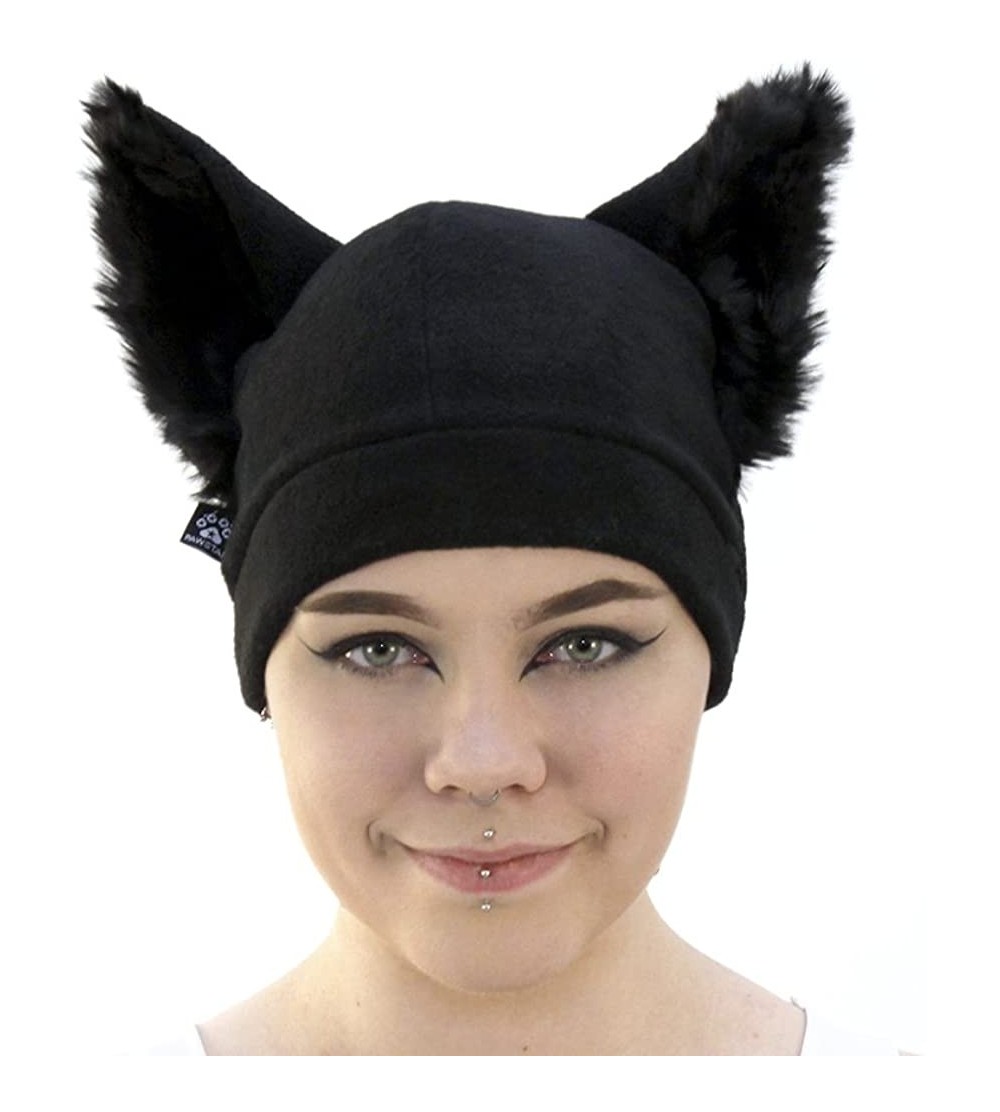 Skullies & Beanies Wolf Cub Furry Ear Fleece Beanie Hat - Black - CM12O5NDBHR $28.83