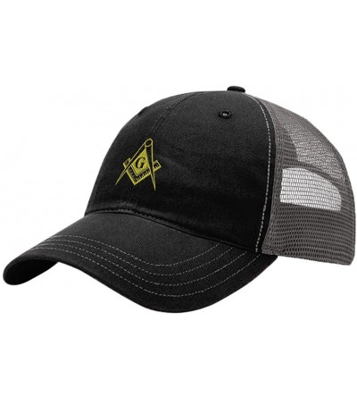 Baseball Caps Mason Gold Embroidery Design Richardson Cotton Front and Mesh Back Cap Black/Charcoal - C31879GKO9O $30.57