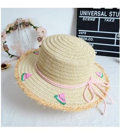 Sun Hats Girls Flower Straw Hat Large Brim Beachwear Sunhat Floral Tea Party Cap - Watermelon - CZ193MO7Y9H $12.41