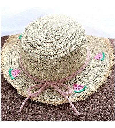 Sun Hats Girls Flower Straw Hat Large Brim Beachwear Sunhat Floral Tea Party Cap - Watermelon - CZ193MO7Y9H $12.41