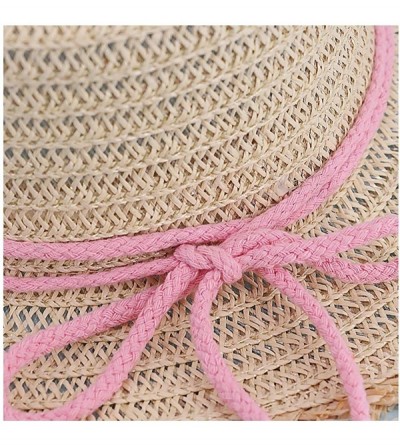 Sun Hats Girls Flower Straw Hat Large Brim Beachwear Sunhat Floral Tea Party Cap - Watermelon - CZ193MO7Y9H $12.41