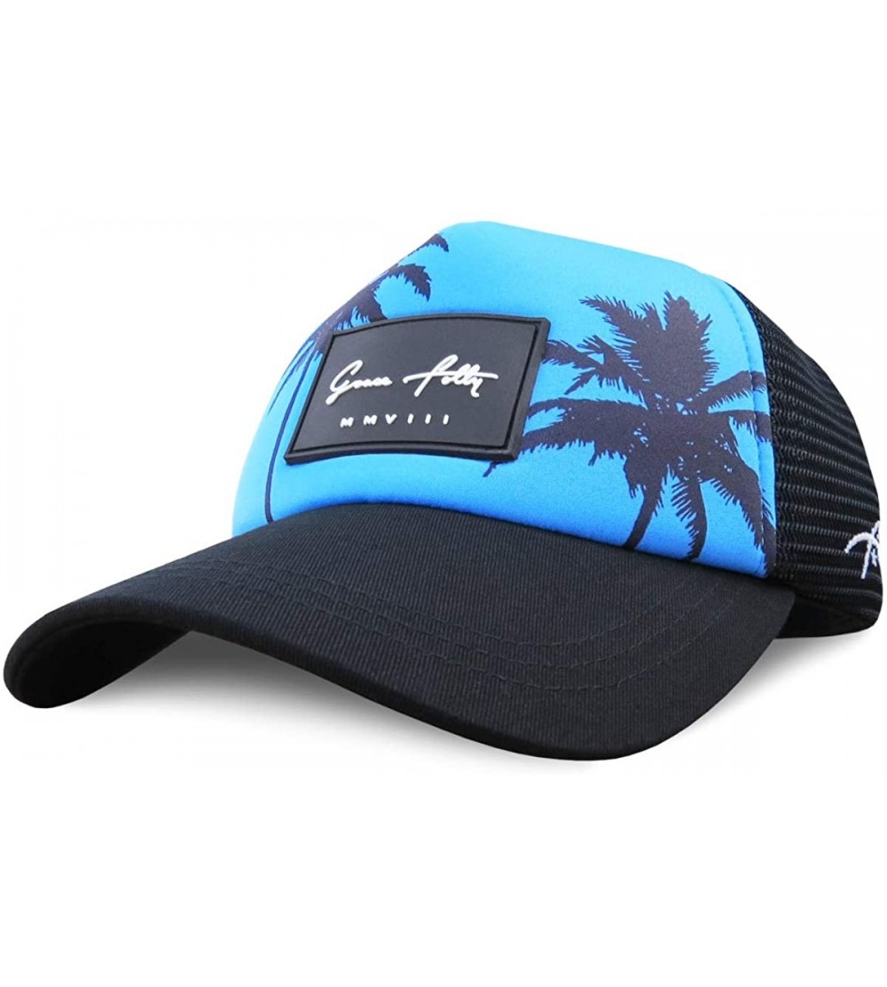 Baseball Caps Foam Trucker Hat Snapback Mesh Baseball Cap for Men or Women - Palm- Teal Blue - CP18UW6MK7C $18.79