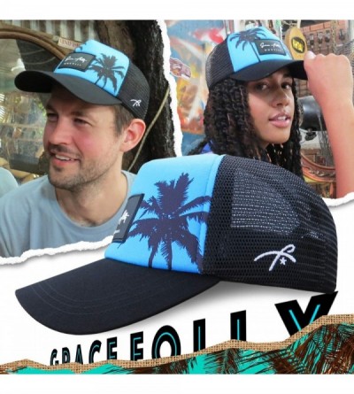 Baseball Caps Foam Trucker Hat Snapback Mesh Baseball Cap for Men or Women - Palm- Teal Blue - CP18UW6MK7C $18.79