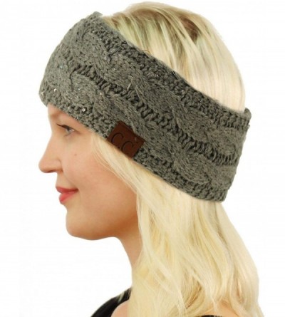 Cold Weather Headbands Winter Fuzzy Fleece Lined Thick Knitted Headband Headwrap Earwarmer - Sequins Lt. Melange Gray - C318I...