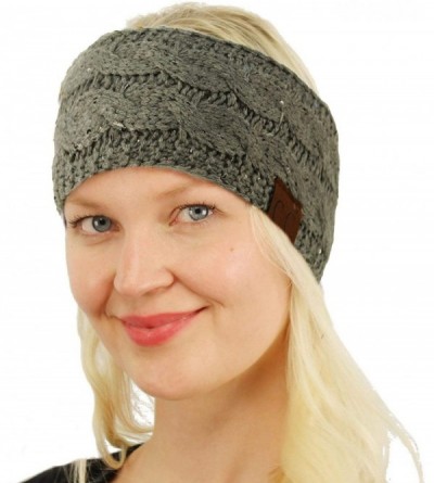 Cold Weather Headbands Winter Fuzzy Fleece Lined Thick Knitted Headband Headwrap Earwarmer - Sequins Lt. Melange Gray - C318I...