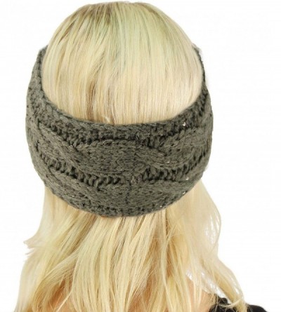 Cold Weather Headbands Winter Fuzzy Fleece Lined Thick Knitted Headband Headwrap Earwarmer - Sequins Lt. Melange Gray - C318I...