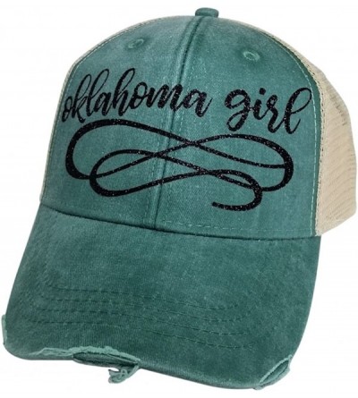 Baseball Caps Women's Oklahoma Girl Bling Trucker Style Baseball Cap - Green/Black - CT186IMXTA6 $45.52