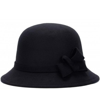 Fedoras Women Girls Fashion Autumn Winter Bowknot Bowler Hat Top Hat Felt Cap - Black - CY188ARXHGA $9.93