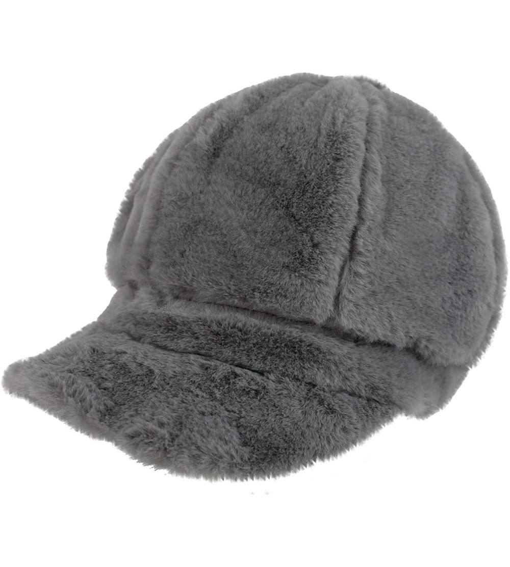 Newsboy Caps Faux Fur Cabbie Newsboy Hat - Gray - CG18IO7W0YT $21.72