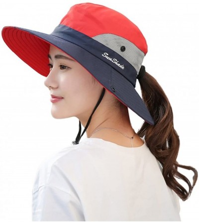 Sun Hats Women's Outdoor UV Protection Foldable Mesh Wide Brim Beach Fishing Hat - Red - CV18E0I4EC9 $11.89