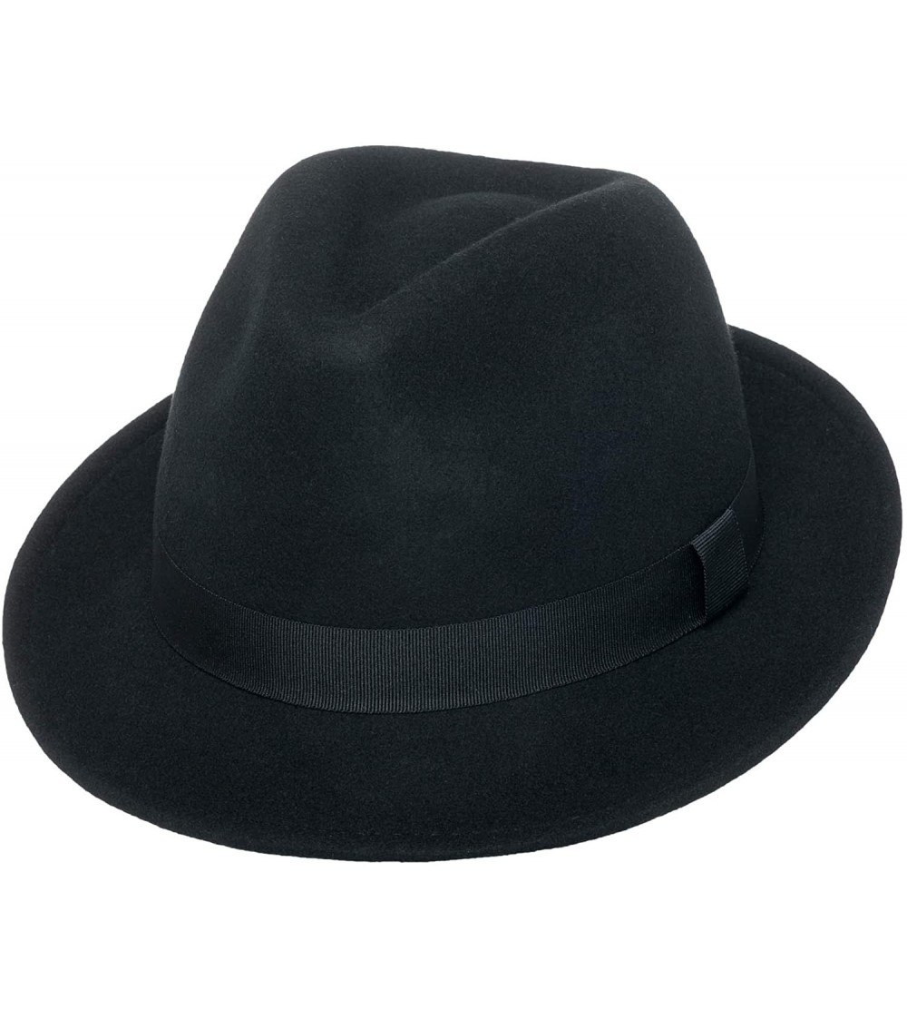 Fedoras York Crushable Wool Fedora Felt Hat- Silver Canyon- Black - Black - C818I6WH4RZ $45.12