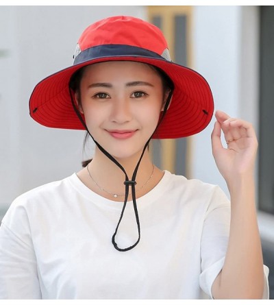 Sun Hats Women's Outdoor UV Protection Foldable Mesh Wide Brim Beach Fishing Hat - Red - CV18E0I4EC9 $11.89