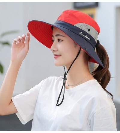 Sun Hats Women's Outdoor UV Protection Foldable Mesh Wide Brim Beach Fishing Hat - Red - CV18E0I4EC9 $11.89