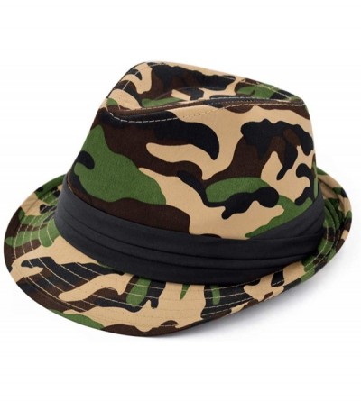 Fedoras Premium Camouflage Black Band Fedora Hat - Khaki Camo - CV18URK5QR2 $13.17