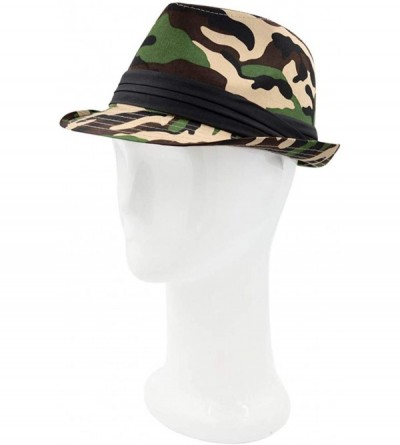 Fedoras Premium Camouflage Black Band Fedora Hat - Khaki Camo - CV18URK5QR2 $13.17