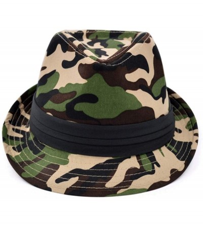 Fedoras Premium Camouflage Black Band Fedora Hat - Khaki Camo - CV18URK5QR2 $13.17