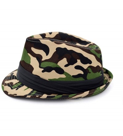 Fedoras Premium Camouflage Black Band Fedora Hat - Khaki Camo - CV18URK5QR2 $13.17