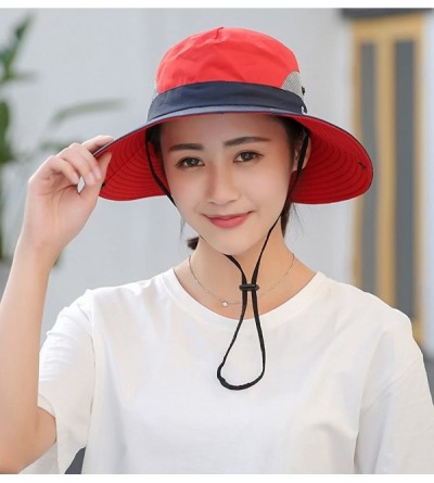 Sun Hats Women's Outdoor UV Protection Foldable Mesh Wide Brim Beach Fishing Hat - Red - CV18E0I4EC9 $11.89