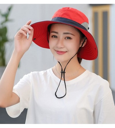 Sun Hats Women's Outdoor UV Protection Foldable Mesh Wide Brim Beach Fishing Hat - Red - CV18E0I4EC9 $11.89