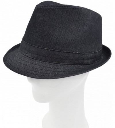 Fedoras Premium Jeans Fabric Solid Color Fedora Hat - Black - CX18GMMZUQ4 $9.93