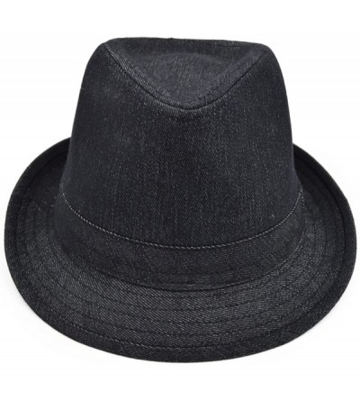 Fedoras Premium Jeans Fabric Solid Color Fedora Hat - Black - CX18GMMZUQ4 $9.93