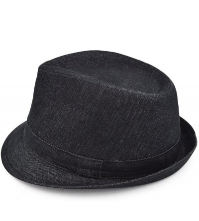 Fedoras Premium Jeans Fabric Solid Color Fedora Hat - Black - CX18GMMZUQ4 $9.93