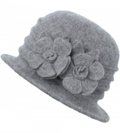 Bucket Hats Womens Winter Warm Wool Cloche Bucket Hat Slouch Wrinkled Beanie Cap with Flower - 2 Style-grey - CU1845H7CH7 $14.58