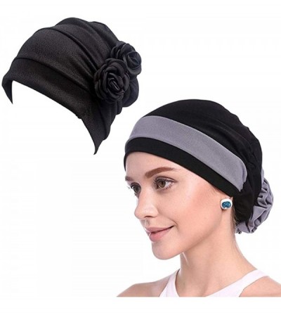 Skullies & Beanies Women Chemo Hat Beanie Flower Headscarf Turban Headwear for Cancer - 6b(2 Packs)45gray+15black - CE18SW926...