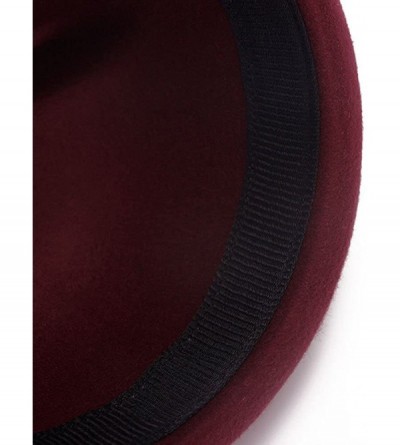 Bucket Hats Ladies Fedora Wool Brim Round Bowler Caps Derby Bow Cloche Hat Cap - Wine Red - CF12K8X5WLR $10.17