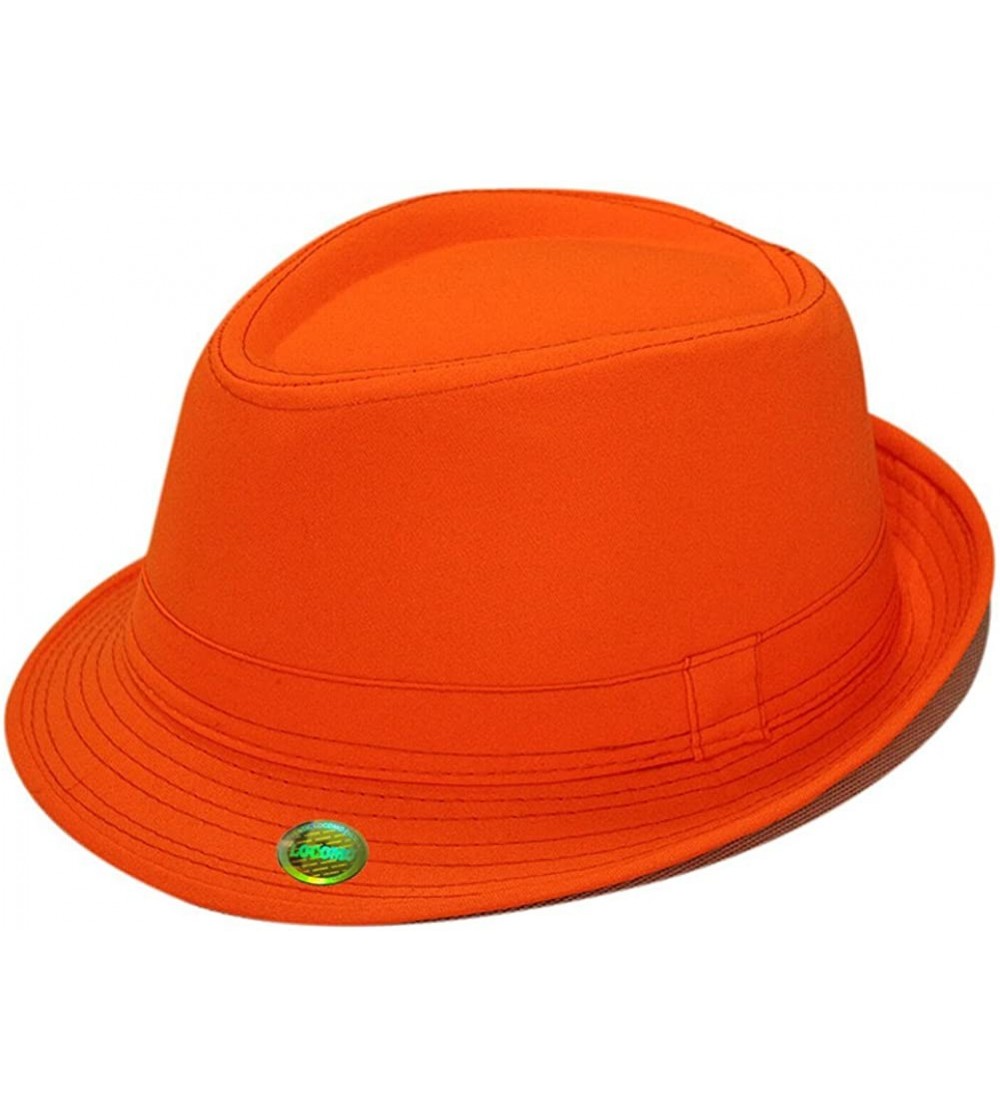 Fedoras Plain Color Fedora Short Upturn Brim Hat FFH312BLK - Orange - CY12O5MBBE2 $14.98