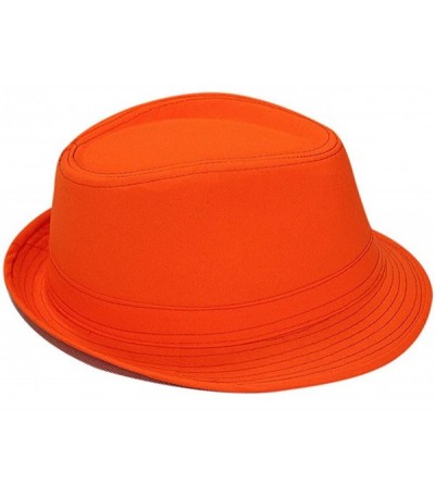 Fedoras Plain Color Fedora Short Upturn Brim Hat FFH312BLK - Orange - CY12O5MBBE2 $14.98