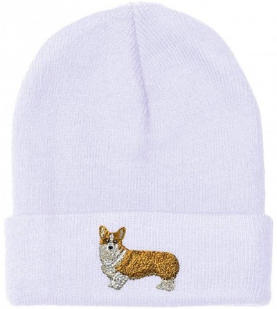 Skullies & Beanies Custom Beanie for Men & Women Pembroke Welsh Corgi Dog B Embroidery Acrylic - White - C418ZS26MNS $10.22