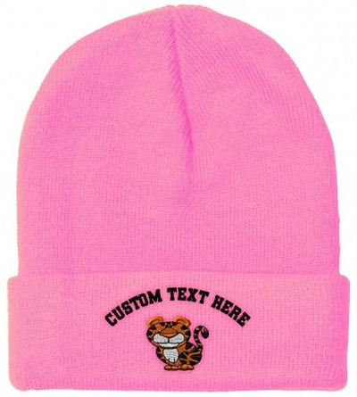 Skullies & Beanies Custom Beanie for Men & Women Cute Tiger Embroidery Acrylic Skull Cap Hat - Soft Pink - CV18ZS2HGLU $15.60
