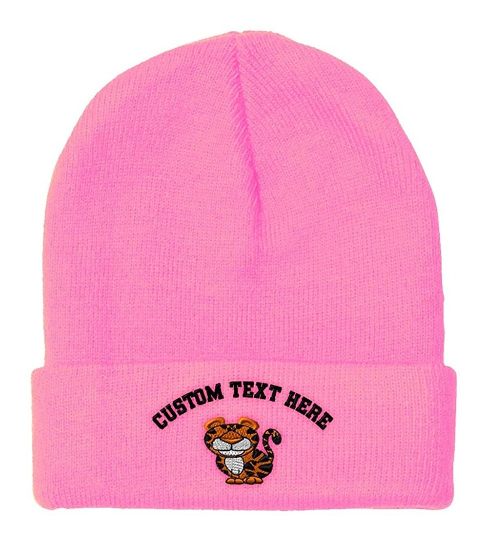 Skullies & Beanies Custom Beanie for Men & Women Cute Tiger Embroidery Acrylic Skull Cap Hat - Soft Pink - CV18ZS2HGLU $15.60