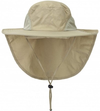 Sun Hats Outdoor Large Brim Fishing Hat with Neck Cover UPF 50+ Mesh Sun Hats - Khaki - C918Q93N5ZT $28.60
