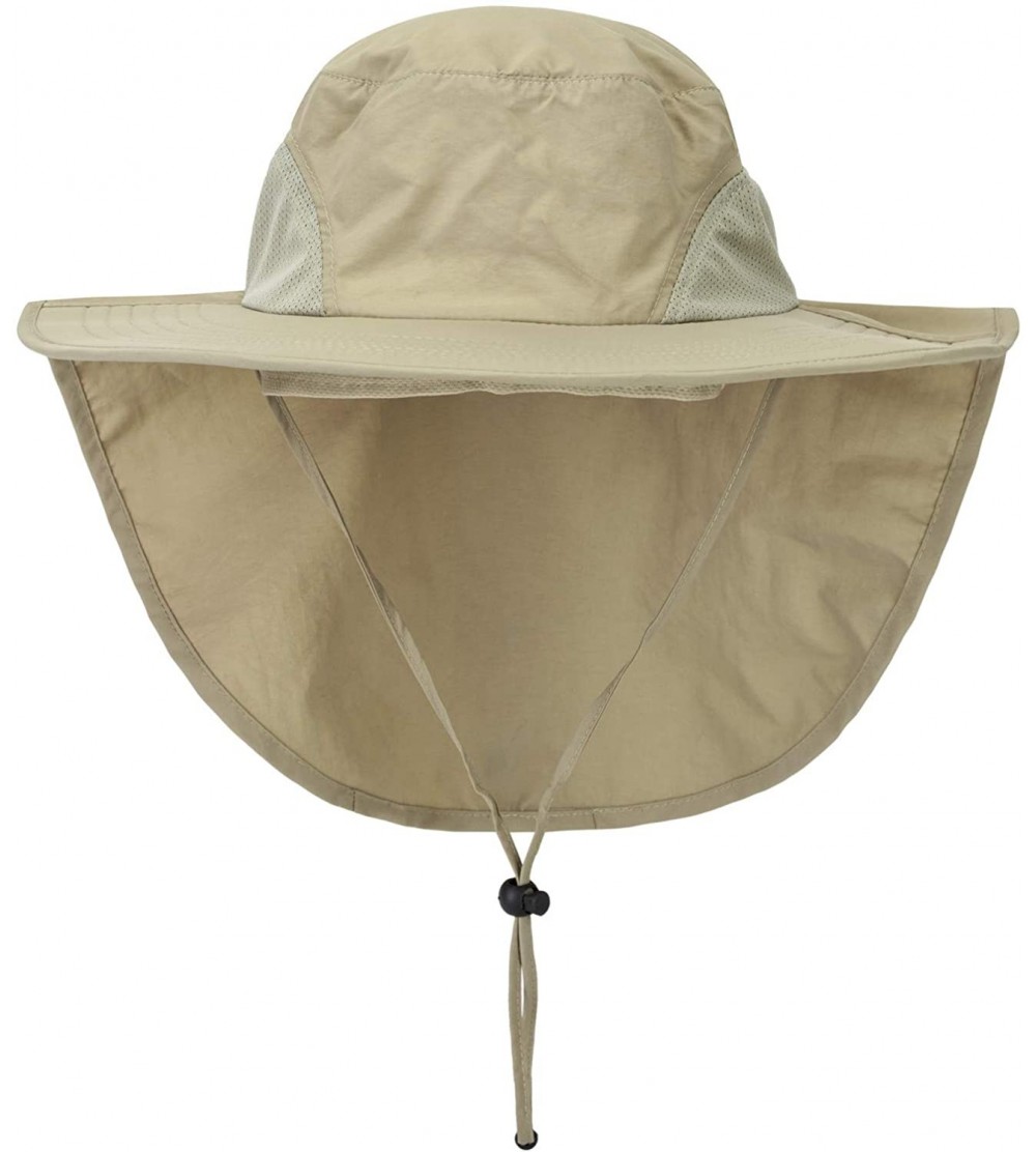 Sun Hats Outdoor Large Brim Fishing Hat with Neck Cover UPF 50+ Mesh Sun Hats - Khaki - C918Q93N5ZT $16.25