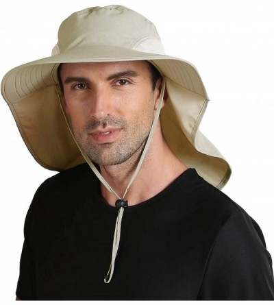Sun Hats Outdoor Large Brim Fishing Hat with Neck Cover UPF 50+ Mesh Sun Hats - Khaki - C918Q93N5ZT $16.25