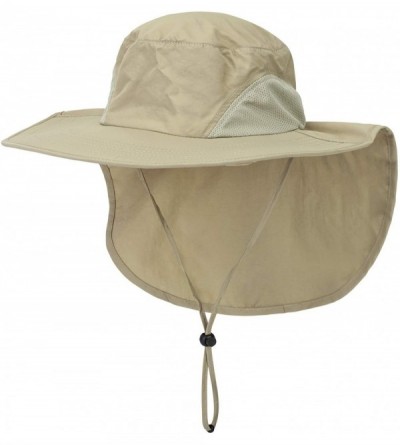 Sun Hats Outdoor Large Brim Fishing Hat with Neck Cover UPF 50+ Mesh Sun Hats - Khaki - C918Q93N5ZT $16.25