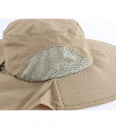 Sun Hats Outdoor Large Brim Fishing Hat with Neck Cover UPF 50+ Mesh Sun Hats - Khaki - C918Q93N5ZT $16.25