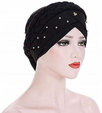 Skullies & Beanies Stay Beautiful Studded Chemo Hair Loss Cap Cancer Head Wrap Turban with Braided Lace for Women - Black - C...