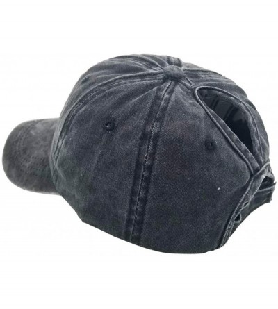 Baseball Caps Womens Cotton Distressed High Ponytail Baseball Messy Bun Cap Washed Ponycap - Black+grey - C918NMY5K8Q $15.92