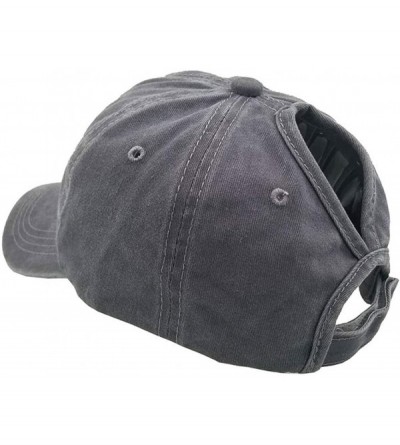 Baseball Caps Womens Cotton Distressed High Ponytail Baseball Messy Bun Cap Washed Ponycap - Black+grey - C918NMY5K8Q $15.92