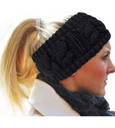 Cold Weather Headbands Womens Ear Warmers Headbands Winter Warm Fuzzy Cable Knit Head Wrap Gifts - Solid Color- Black(1 Pack)...